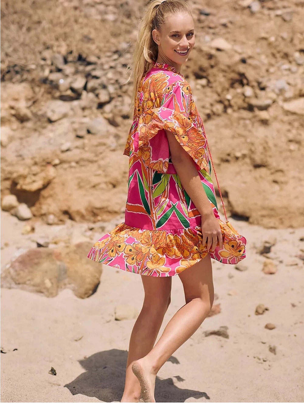 Anthropologie Roopa Pemmaraju dopamine tropical beaded ruffle mini dress Small - Picture 2 of 12